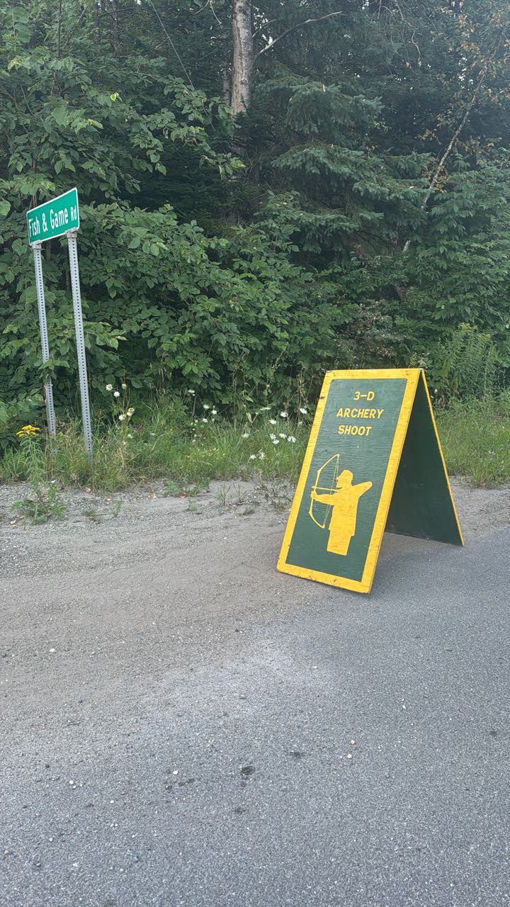 3-D archery shoot sign on Fish and Game Road